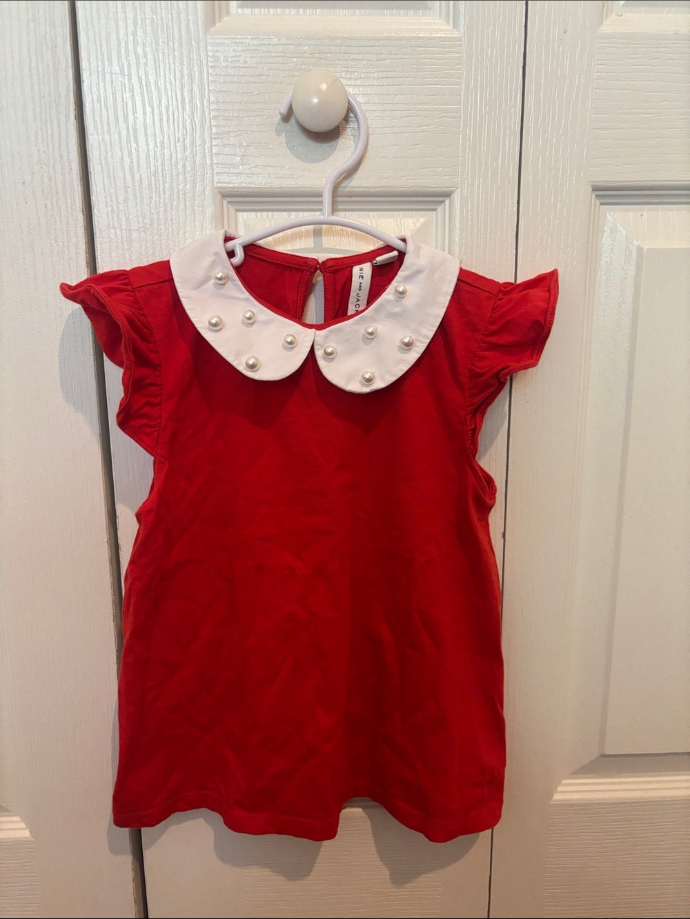 Janie and Jack Red Top with White Pearl Collar